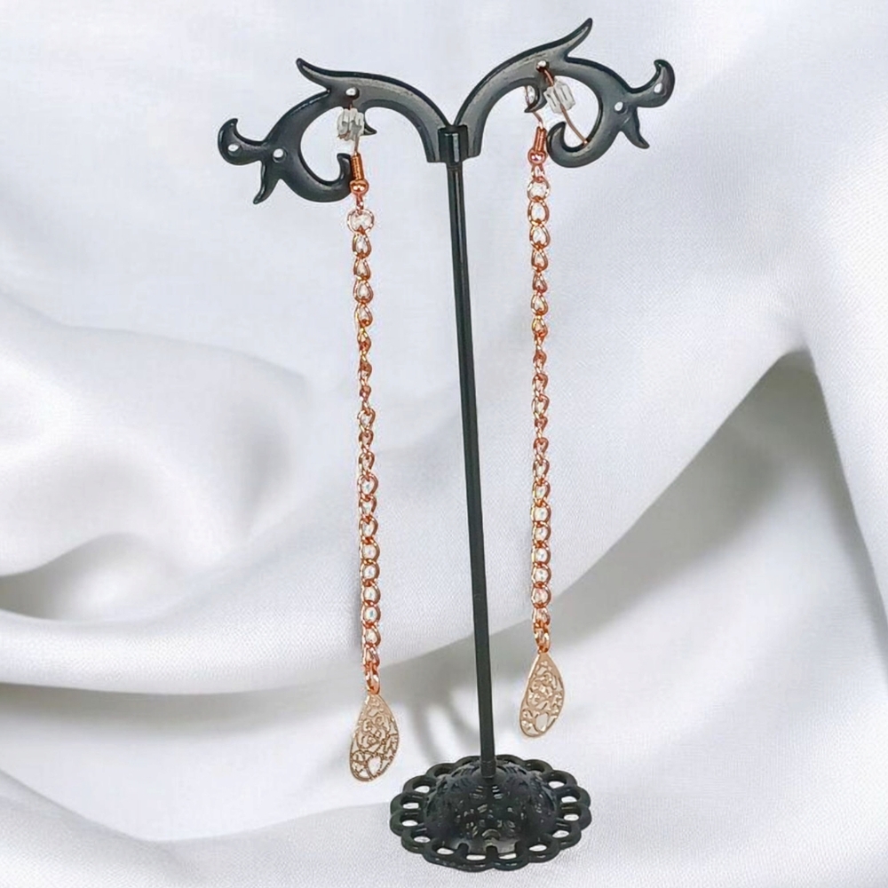 Rose Gold Tear Linear Drop Earrings Shoulder Dusters Earrings Westerncore Copper